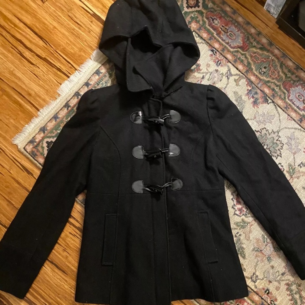 ‘Guess’ Women's Pea Coat, Removable Hood, Black, Small